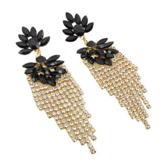 Black Earrings Large Tassel Fringe Dangle Drop Earrings Halloween Earrings - Picture 1 of 2